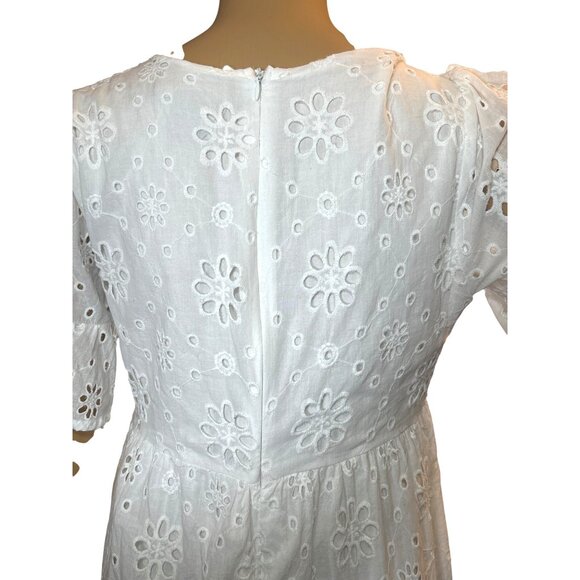 Forever 21 Womens Babydoll Eyelet Mini Dress Small White Milkmaid Fairycore Cott - Picture 5 of 9